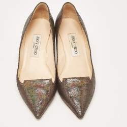 Pre Owned Jimmy Choo Metallic Laminated Suede Allure Pumps Size 38