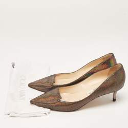 Pre Owned Jimmy Choo Metallic Laminated Suede Allure Pumps Size 38
