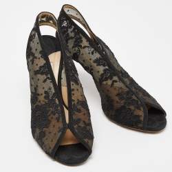 مملوكة مسبقًا Jimmy Choo Black Lace,Suede and Mesh Shar Open-Toe Slingback Sandals Size 39