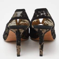 مملوكة مسبقًا Jimmy Choo Black Lace,Suede and Mesh Shar Open-Toe Slingback Sandals Size 39