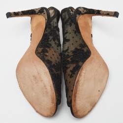 مملوكة مسبقًا Jimmy Choo Black Lace,Suede and Mesh Shar Open-Toe Slingback Sandals Size 39