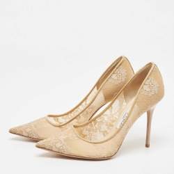 Jimmy Choo Beige Mesh and Patent Romy Pumps Size 38
