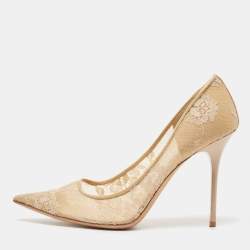 Jimmy Choo Beige Mesh and Patent Romy Pumps Size 38