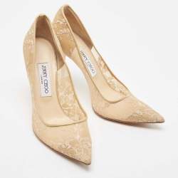 Jimmy Choo Beige Mesh and Patent Romy Pumps Size 38