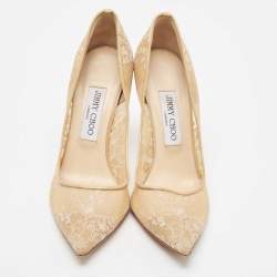 Jimmy Choo Beige Mesh and Patent Romy Pumps Size 38
