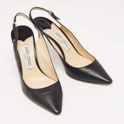 Pre Owned Jimmy Choo Black Leather Slingback Pumps Size 38
