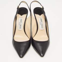 Pre Owned Jimmy Choo Black Leather Slingback Pumps Size 38