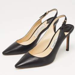 Pre Owned Jimmy Choo Black Leather Slingback Pumps Size 38