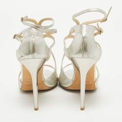 Jimmy Choo Silver Textured Leather Lance Sandals Size 40