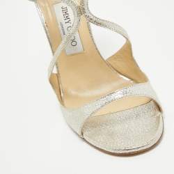 Jimmy Choo Silver Textured Leather Lance Sandals Size 40