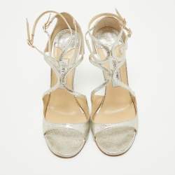 Jimmy Choo Silver Textured Leather Lance Sandals Size 40