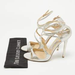 Jimmy Choo Silver Textured Leather Lance Sandals Size 40