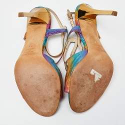 Pre Owned Jimmy Choo Multicolor Python Embossed Leather Criss Cross Strap Sandals Size 38