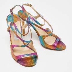 Pre Owned Jimmy Choo Multicolor Python Embossed Leather Criss Cross Strap Sandals Size 38