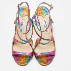 Pre Owned Jimmy Choo Multicolor Python Embossed Leather Criss Cross Strap Sandals Size 38