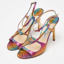 Pre Owned Jimmy Choo Multicolor Python Embossed Leather Criss Cross Strap Sandals Size 38