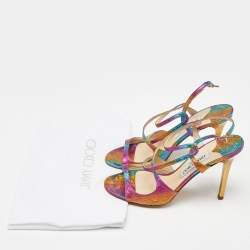 Pre Owned Jimmy Choo Multicolor Python Embossed Leather Criss Cross Strap Sandals Size 38