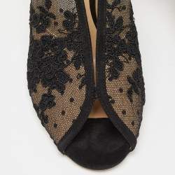 Pre Owned Jimmy Choo Black Lace and Mesh Shar Open-Toe Slingback Sandals Size 36