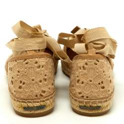 Pre Owned Jimmy Choo Beige Lace Embroidered Ankle Wrap Espadrille Flats Size 40