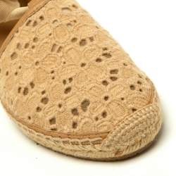 Pre Owned Jimmy Choo Beige Lace Embroidered Ankle Wrap Espadrille Flats Size 40