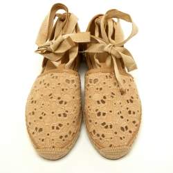 Pre Owned Jimmy Choo Beige Lace Embroidered Ankle Wrap Espadrille Flats Size 40