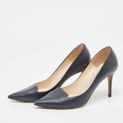 Pre Owned Jimmy Choo Dark Blue Leather Pointed Toe Pumps Size 38.5