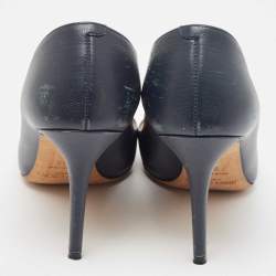 Pre Owned Jimmy Choo Dark Blue Leather Pointed Toe Pumps Size 38.5
