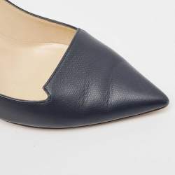 Pre Owned Jimmy Choo Dark Blue Leather Pointed Toe Pumps Size 38.5