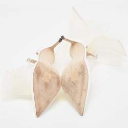 Pre Owned Jimmy Choo White Canvas and Mesh Aveline Bow Ankle Strap Pumps Size 37