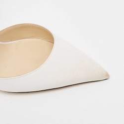 Pre Owned Jimmy Choo White Canvas and Mesh Aveline Bow Ankle Strap Pumps Size 37