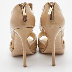 Jimmy Choo Beige Patent Private Ankle Strap Sandals Size 38.5