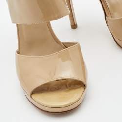 Jimmy Choo Beige Patent Private Ankle Strap Sandals Size 38.5