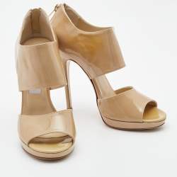 Jimmy Choo Beige Patent Private Ankle Strap Sandals Size 38.5