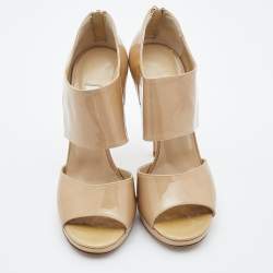 Jimmy Choo Beige Patent Private Ankle Strap Sandals Size 38.5