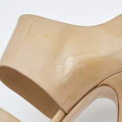 Jimmy Choo Beige Patent Private Ankle Strap Sandals Size 38.5