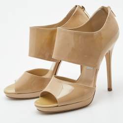 Jimmy Choo Beige Patent Private Ankle Strap Sandals Size 38.5