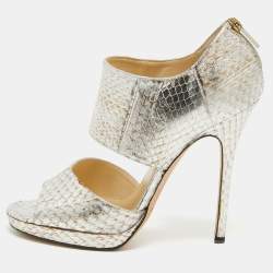 Jimmy Choo Silver/Brown Python Embossed Leather Private Sandals Size 38.5