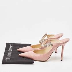 Jimmy Choo Pink Croc Embossed Leather Bing Mules Size 39