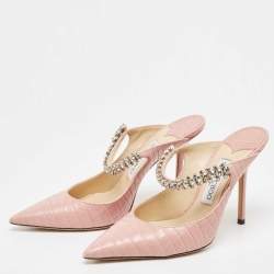 Jimmy Choo Pink Croc Embossed Leather Bing Mules Size 39