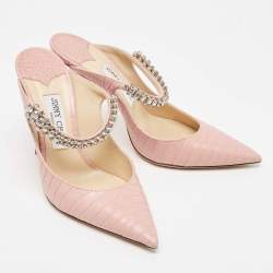 Jimmy Choo Pink Croc Embossed Leather Bing Mules Size 39