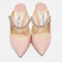 Jimmy Choo Pink Croc Embossed Leather Bing Mules Size 39