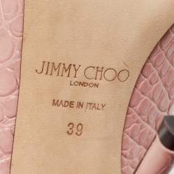 Jimmy Choo Pink Croc Embossed Leather Bing Mules Size 39