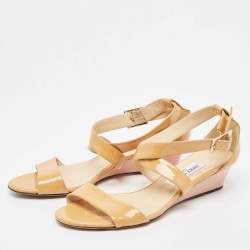 Pre Owned Jimmy Choo Light Orange Patent Leather Chiara Wedge Sandals Size 39