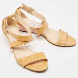 Pre Owned Jimmy Choo Light Orange Patent Leather Chiara Wedge Sandals Size 39