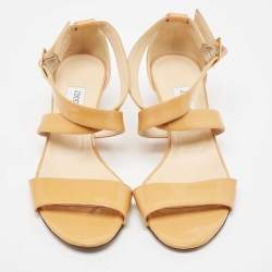Pre Owned Jimmy Choo Light Orange Patent Leather Chiara Wedge Sandals Size 39