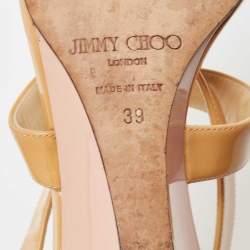 Pre Owned Jimmy Choo Light Orange Patent Leather Chiara Wedge Sandals Size 39