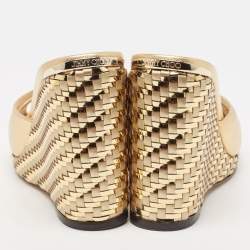 Pre Owned Jimmy Choo Gold Leather Almer Wedge Sandals Size 38
