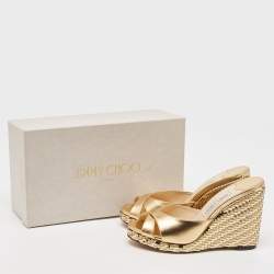 Pre Owned Jimmy Choo Gold Leather Almer Wedge Sandals Size 38