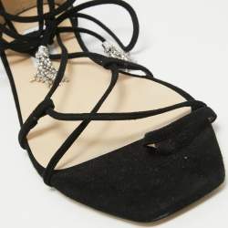 Jimmy Choo Black Suede Toe Ring Ankle Tie Flat Sandals Size 39.5 