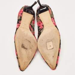 Pre Owned Jimmy Choo Multicolor Lace and Patent Pointed Pumps Size 37.5